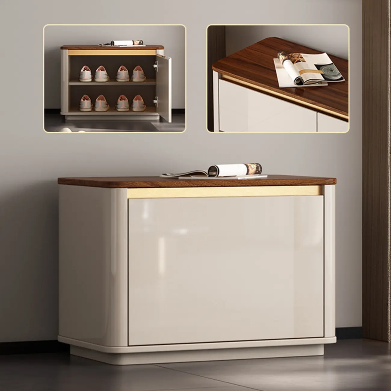 2-Drawer Brown Wooden Entryway Bench with Shoe Storage