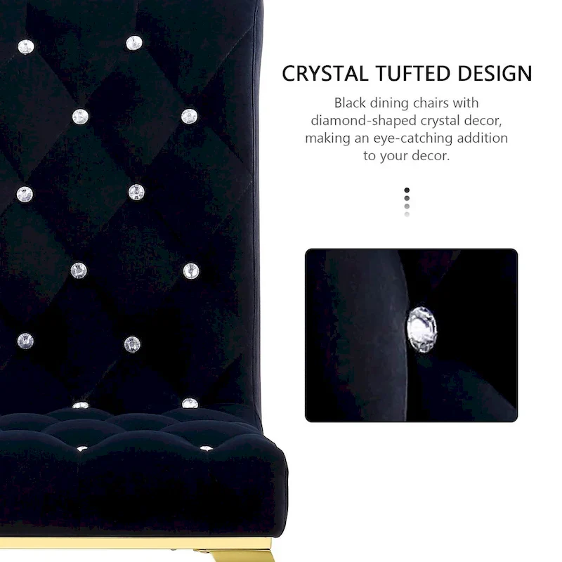 Luxury Black Velvet Upholstered Dining Chairs with Polished Gold Legs