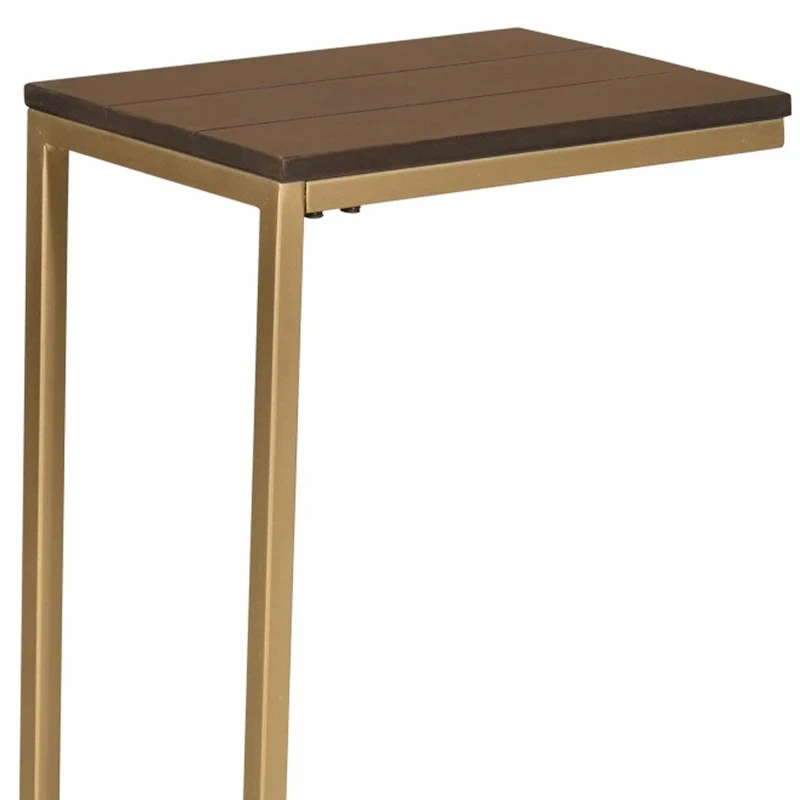 25 Dark Brown Solid Wood And Steel Frame End Table