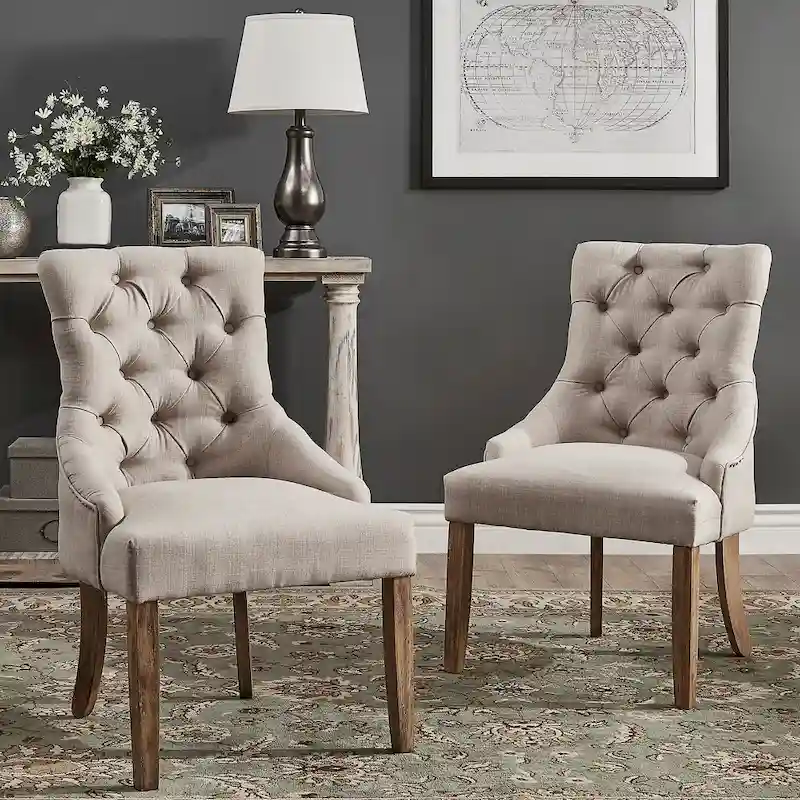 Krakova Linen Button Tufted Curved Back Dining Chairs (Set of 2)
