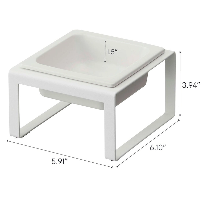 Yamazaki Home Single Pet Food Bowl - Two Styles, Steel and Ceramic, Tall, 1.25 - L 6.1 x W 5.91 x H 3.94 inches