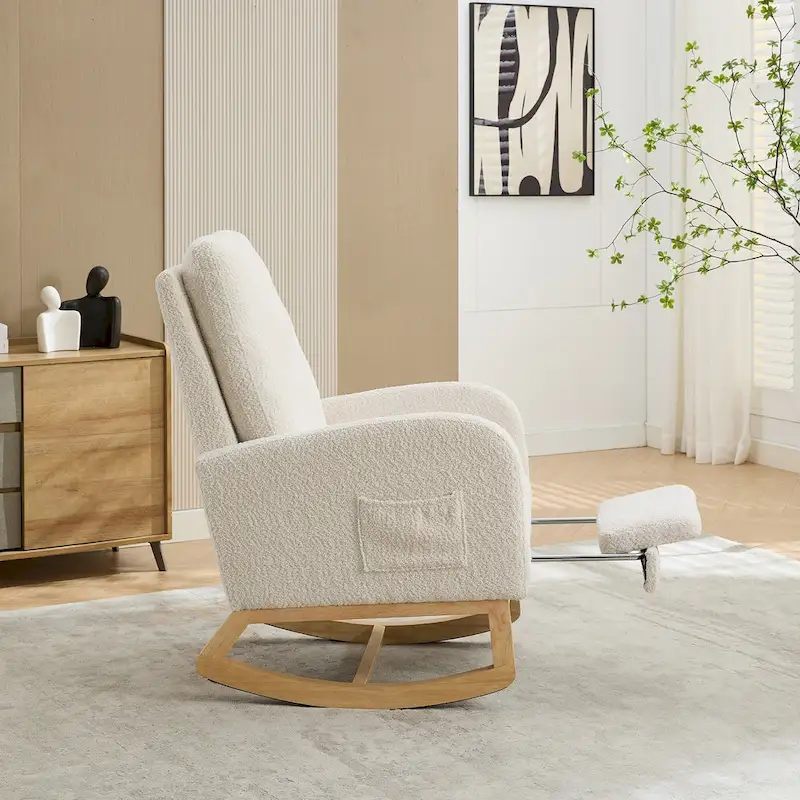 Living Room Rocking Accent Chair with Retractable Footrest