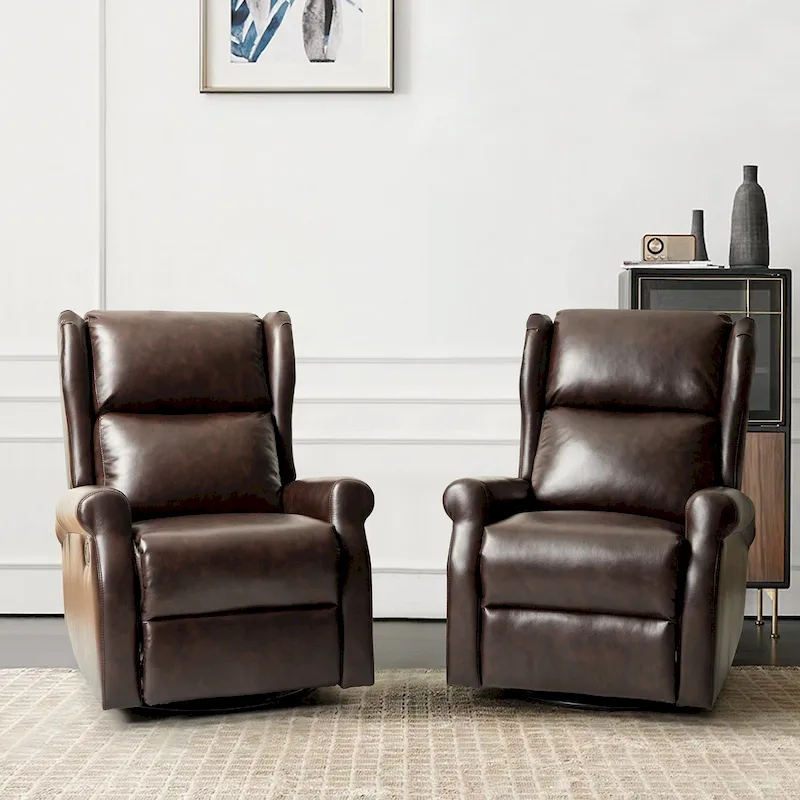Baksoho Swivel Nursery Faux Leather Recliner with Metal Base Set of 2 by HULALA HOME