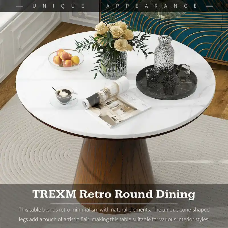 45-Inch Round Dining Table - Marble Top - Seats 4