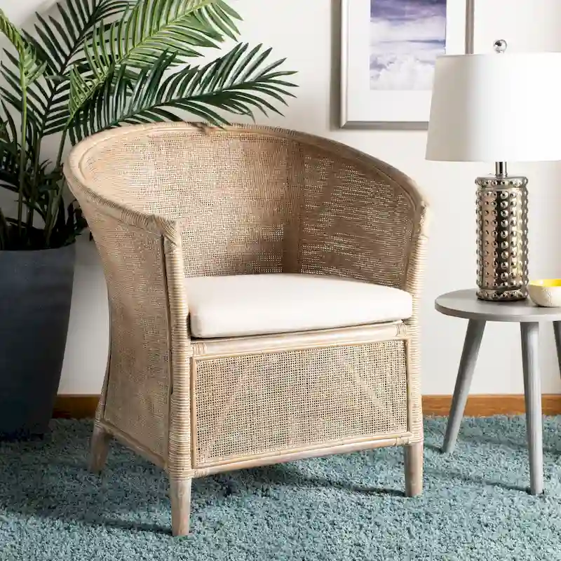 SAFAVIEH Basilina Rattan Arm Chair Washed - 31.5 x 29.9 x 25.6 - 30Wx26Dx32H