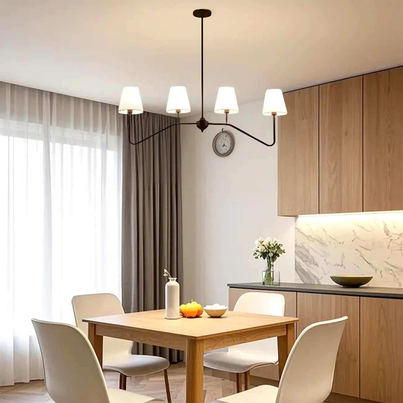 Black Metal Island Pendant Light with 4 Lights in Fabric Cylinder Shape