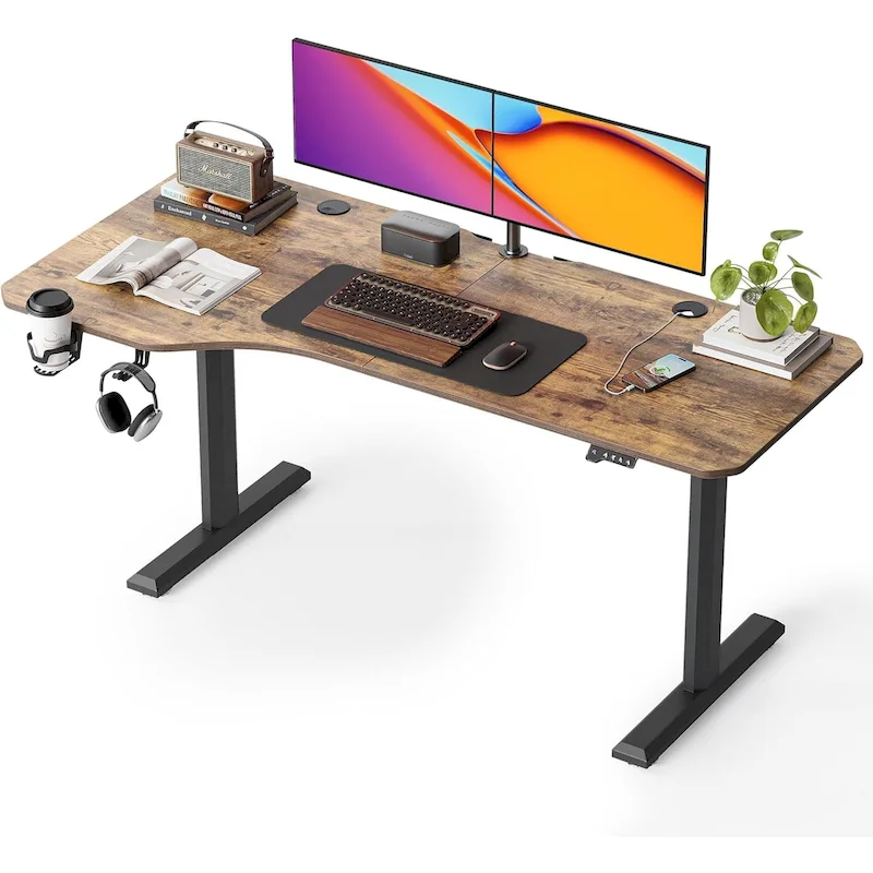 FEZIBO Height Adjustable Electric Standing Desk, Stand up Table, Sit Stand Home Office Desk with Splice Board