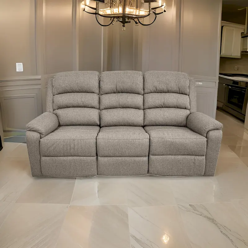 Fery 74 Inch Manual Recliner Sofa, 3 Seater, Brown Burlap Upholstery, Wood