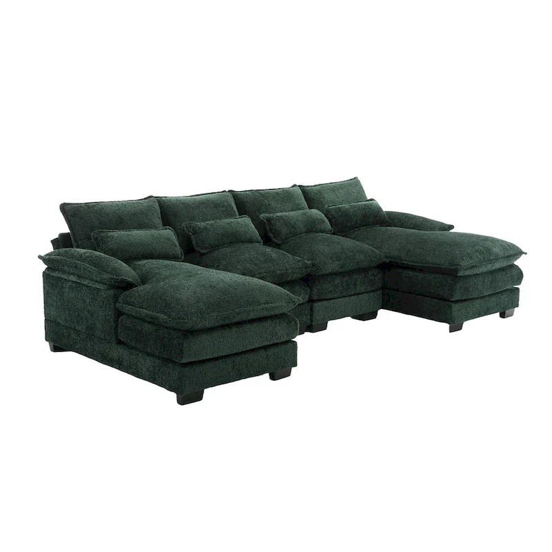 110.63 Modern U-Shaped Chenille 4 Seater Sectional Sofa with Double Cushions, 2 Chaise and High-Density Foam