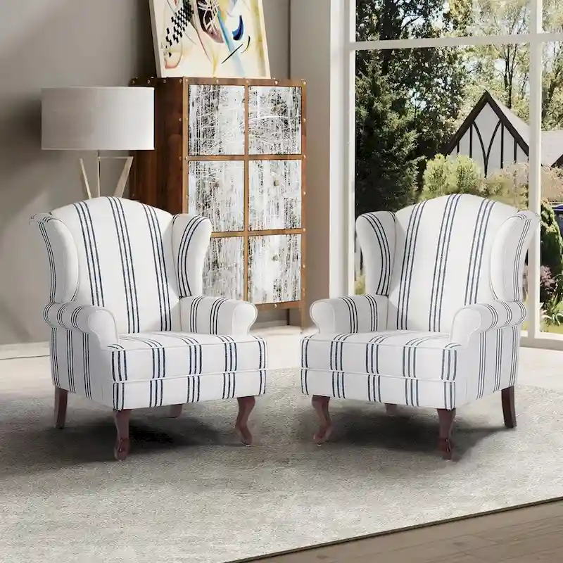 2 Set Traditional Wingback Accent Chairs Upholstered Armchair