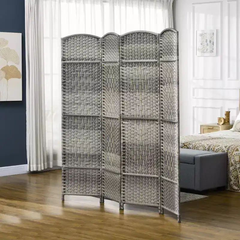 Folding Room Divider Screen 4 Panel 6' Tall Privacy Screen Freestanding Wood Partition for Home Office