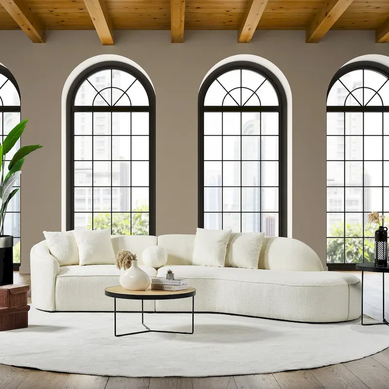 Gallar Japandi Style Luxury Modern Boucle Fabric Curved Sofa in White