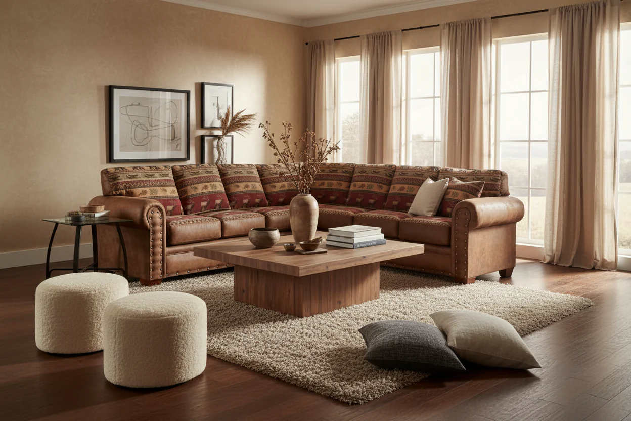 Newport Furnishings 2-Piece Sectional Sofa with Nailhead Trim - Rustic Lodge Style