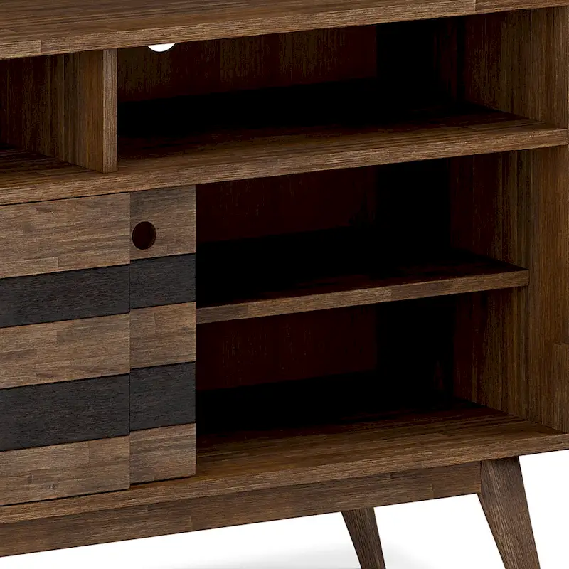 Wyndenhall Wright SOLID ACACIA WOOD 54 inch Wide Mid Century Design TV Media Stand in Rustic Natural Aged Brown