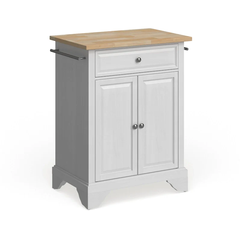 Lafayette Natural Wood Top Portable Kitchen Island in White Finish - 18d x 31w x 35h