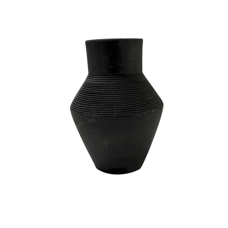 Terracotta Vase Natural Black H 8.7  & Dia 6.1  - Black
