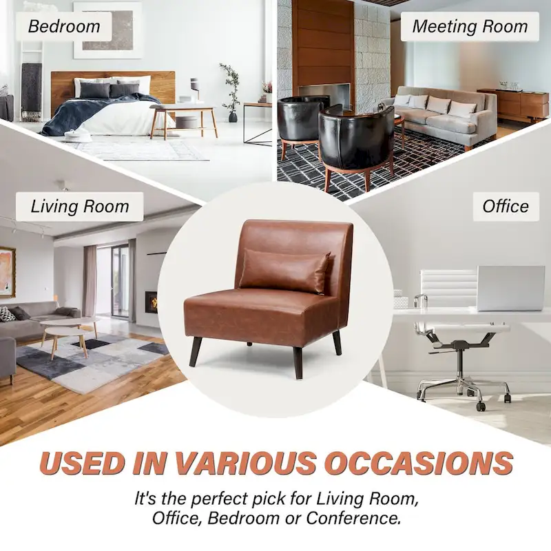 Accent Chair Upholstered Sofa Chair PU Faux Leather Wood Frame with Pillow - 28.74 W x 30.71 D x 31.50 H