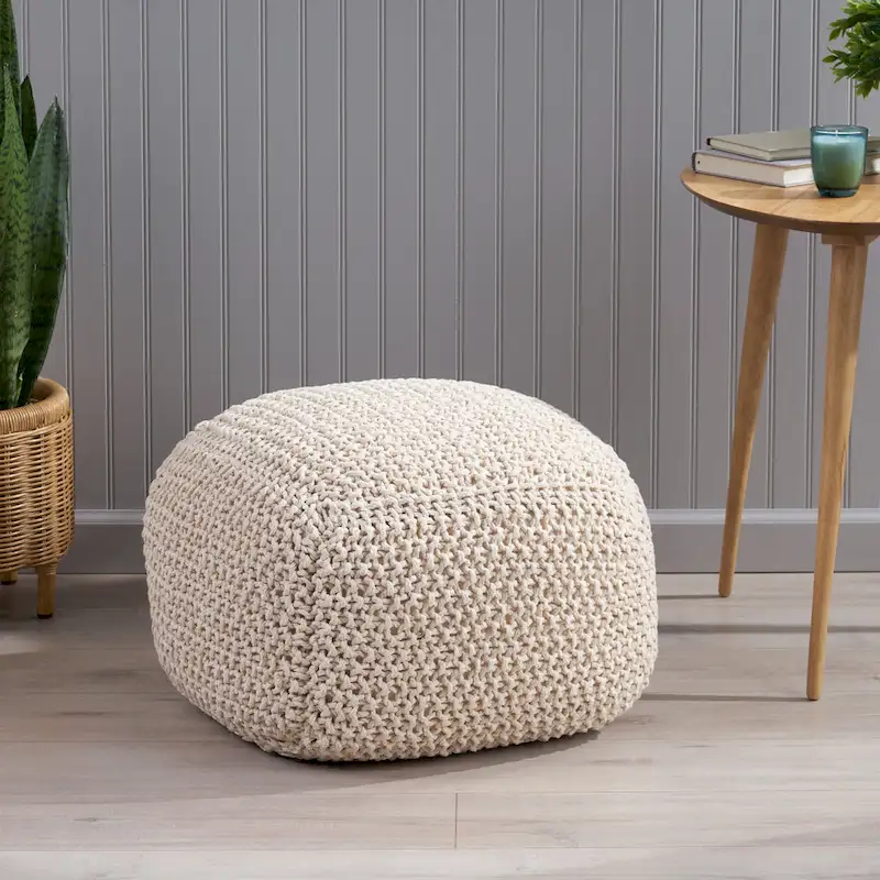 Pim Cotton Knit Square Pouf by Christopher Knight Home