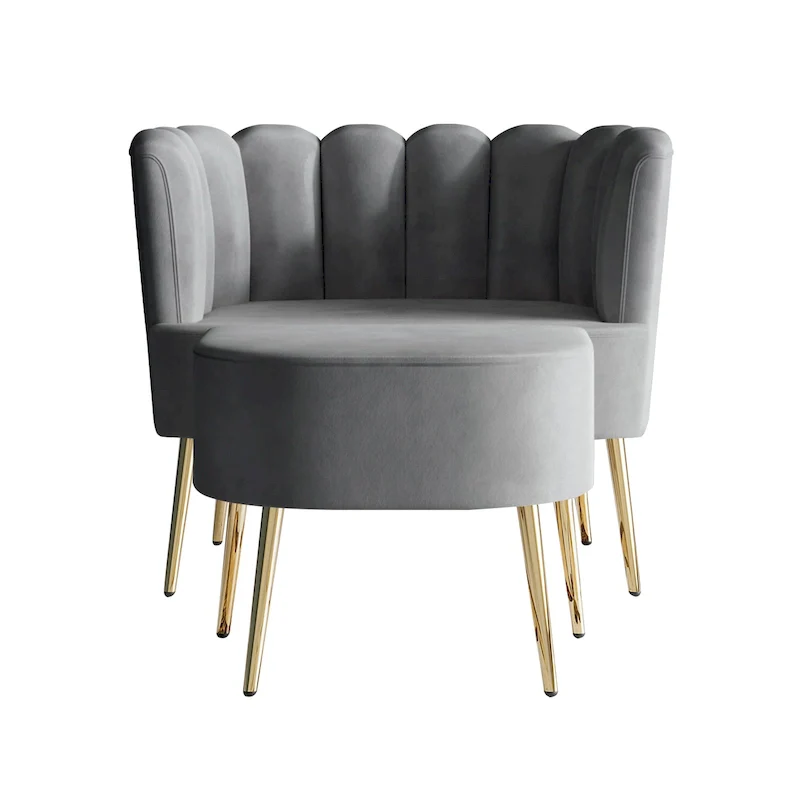 CraftPorch Luxurious Velvet Upholstered Accent Chair with Stool