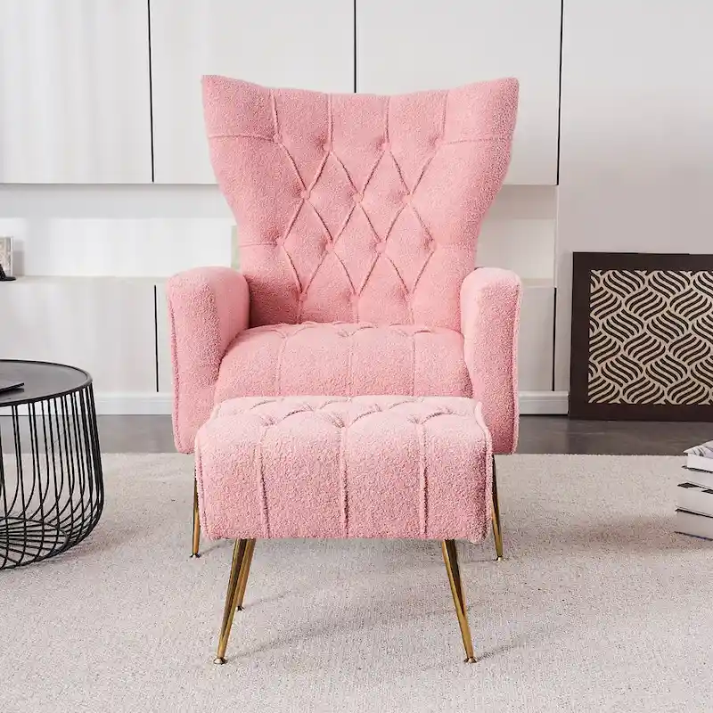 Upholstered Wingback Chair with Ottoman