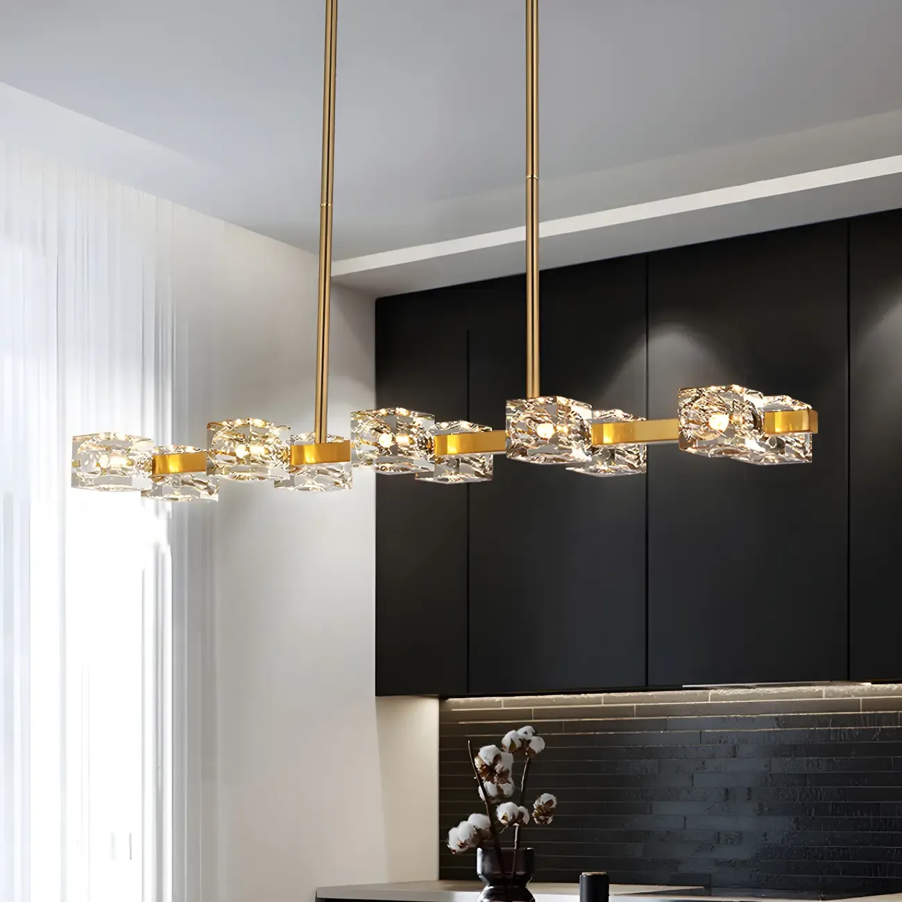 Adjustable Gold/Black Rectangle Crystal Island Chandelier