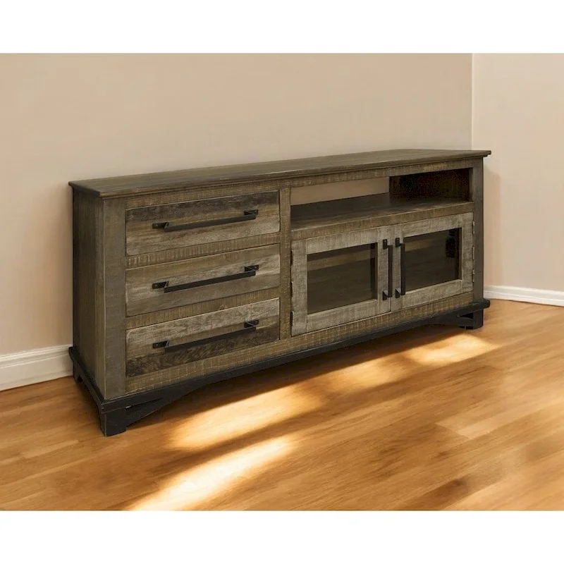 HomeRoots 61 Brown Solid Wood Cabinet Enclosed Storage Distressed TV Stand - 61.25' X '32' X '17.75