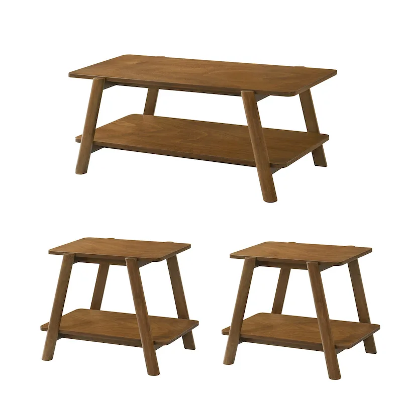 Roundhill Furniture Metz Mid-Century Wood Shelf 3-Piece Coffee Table Set