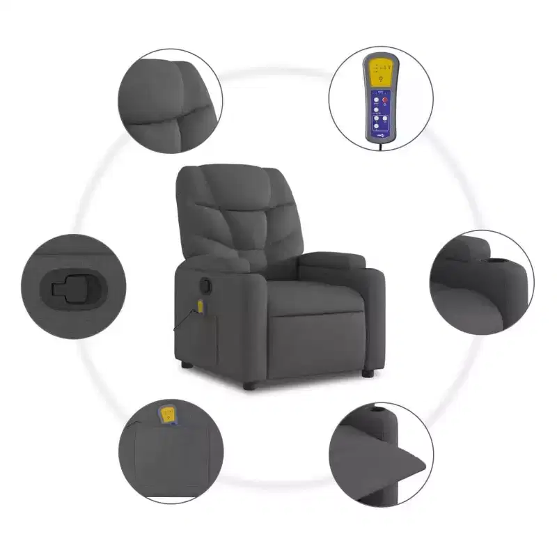 vidaXL Dark Gray Fabric Recliner Chair - 6-Point Vibration Massage, Adjustable Backrest & Footrest - Gray