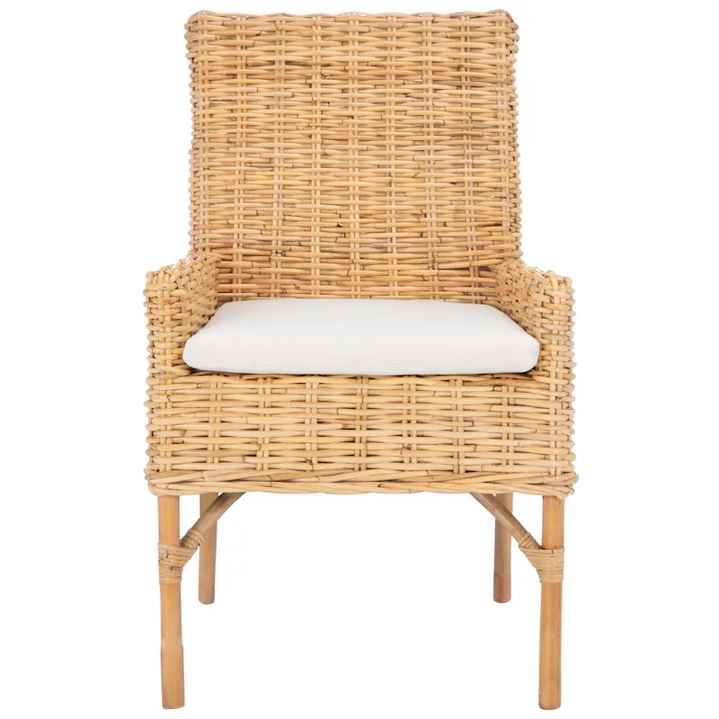 SAFAVIEH Winnifred Coastal Rattan Accent Chair with Cushion - 18.5 W x 22.8 L x 38.2 H - 19Wx23Dx38H