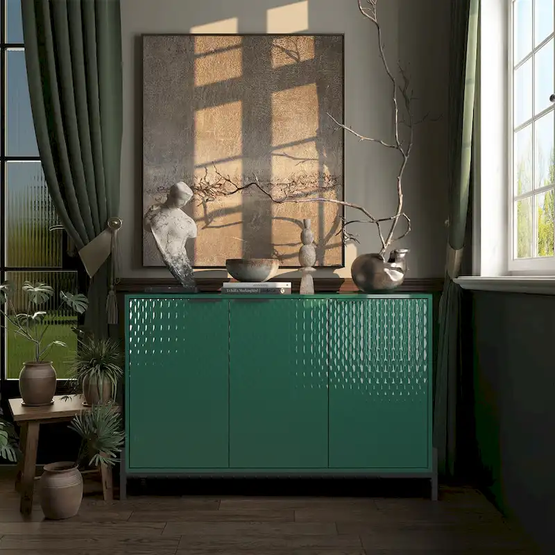 Clihome 3-Door High Gloss Buffets Sideboards with Adjustable Shelves