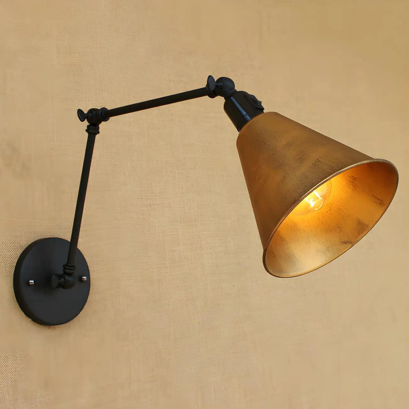 1-Light Cone Metal Swing Arm Wall Light