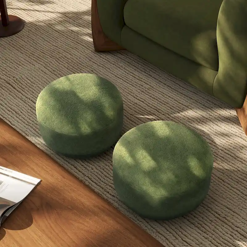 Fuji 15 Faux Sherpa Mushroom Footstool Ottoman