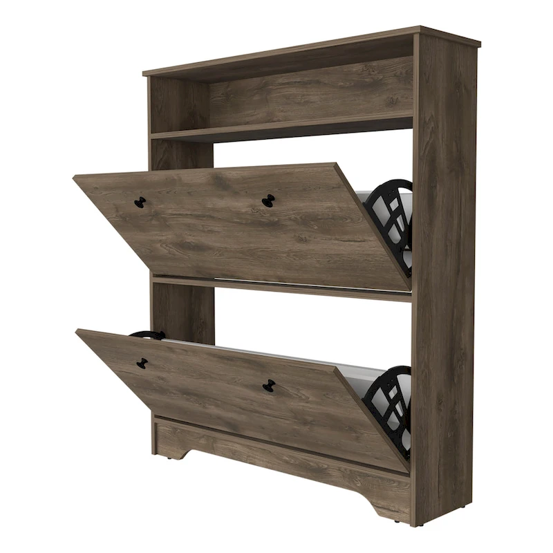 Shoe Rack , One Open Shelf, Two Extendable Cabinets