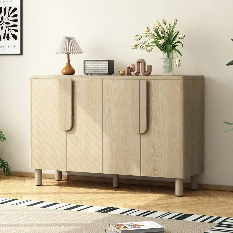 4-Door Buffet Cabinet with Adjustable Shelves and Arc Handles