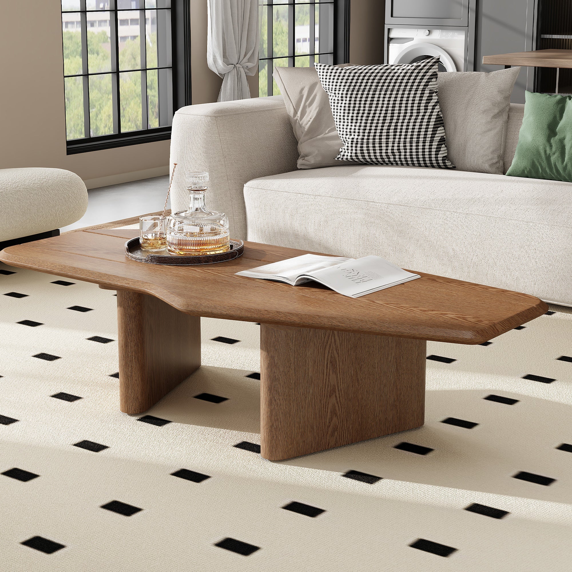 Modern Shape Rustic Ash Wood Veneer Coffee Table