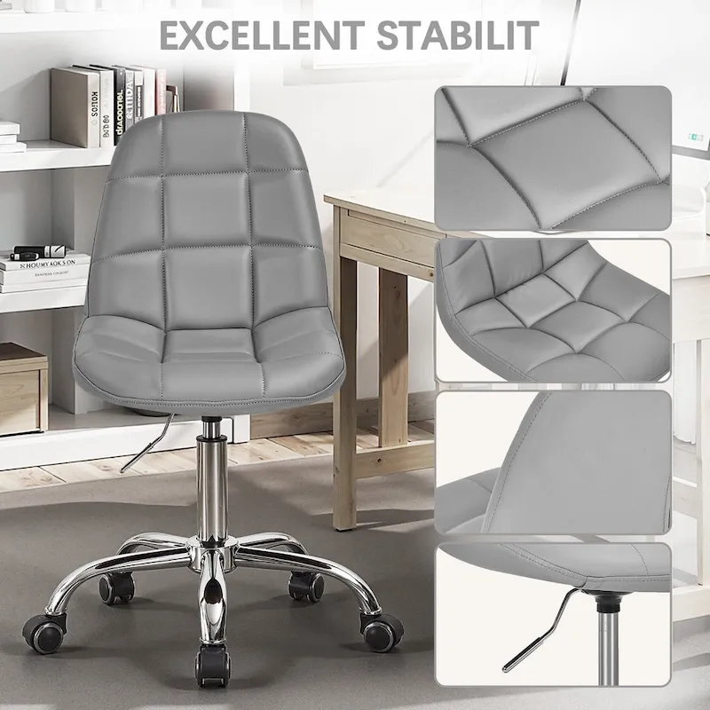 Armless Home Office Chair, Height Adjustable Computer Desk Chair with Wheels