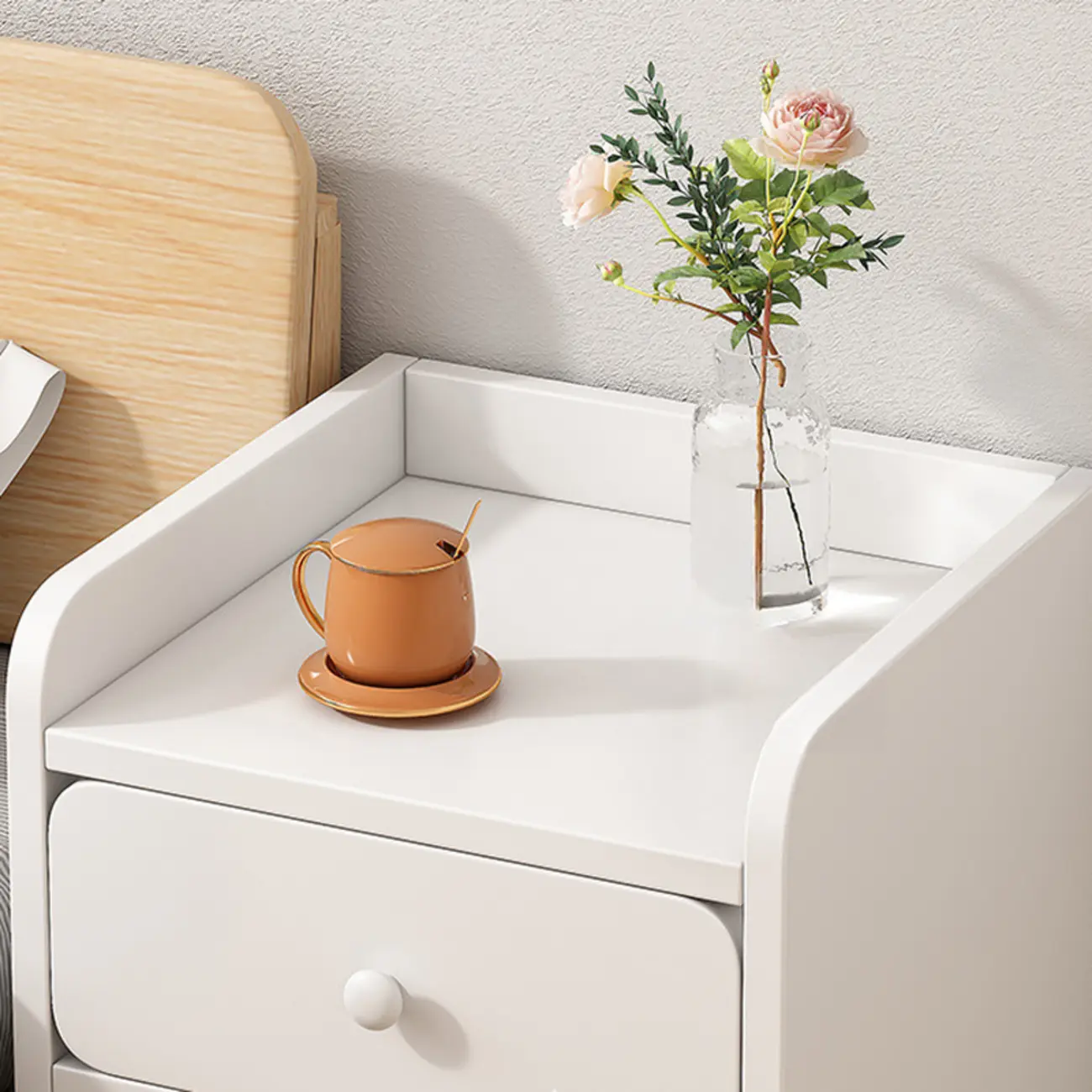 Simple White Natural Wood 2-Drawer Nightstand