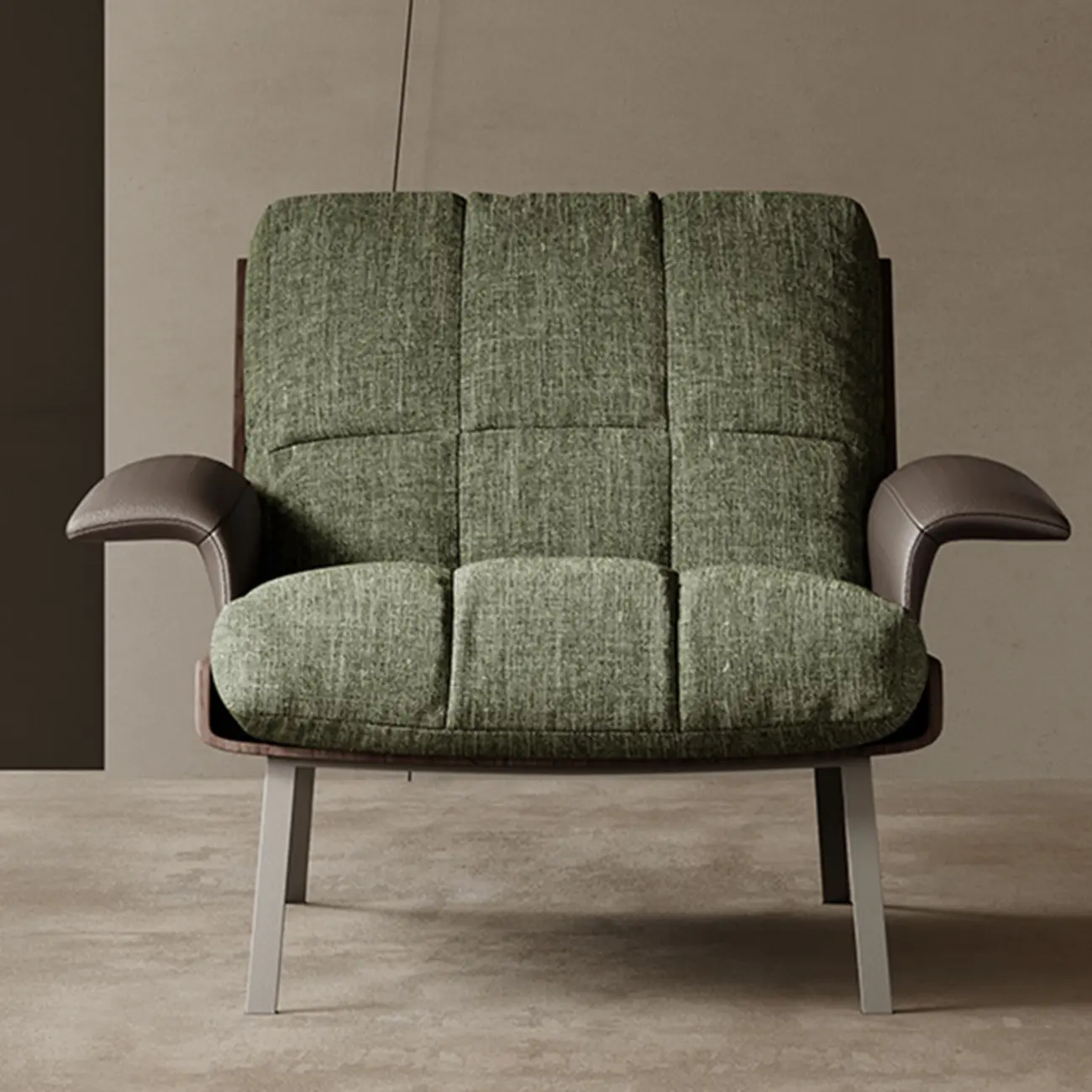Modern Green Fabric Flared Arm Lounge Chair