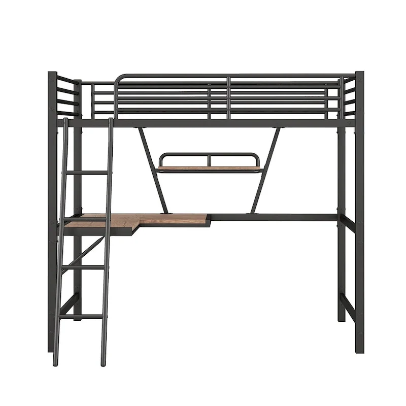 Merax Metal Loft Bed with L-shaped Desk and Shelf