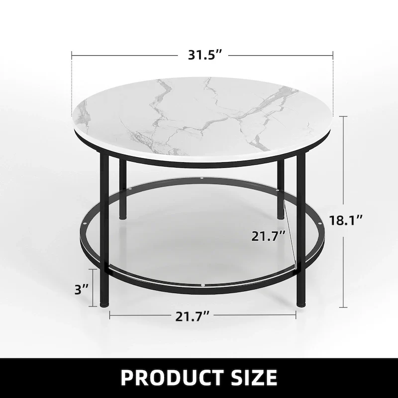Industrial 2-Tier Round Coffee Table with Shelf