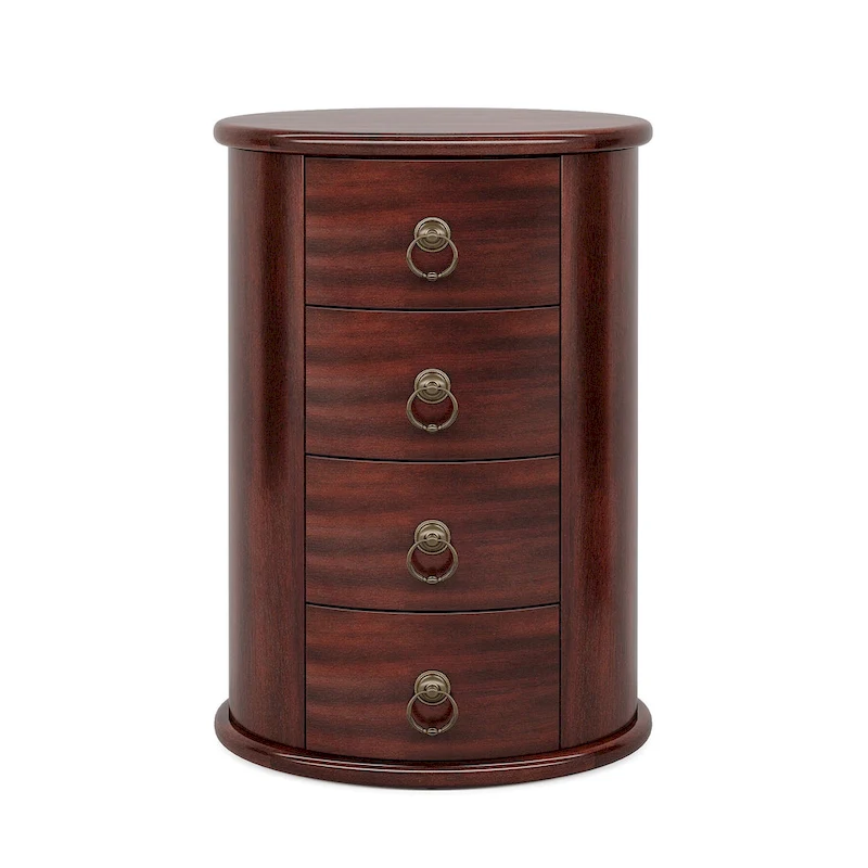 No Assembly Round Solid Wood End Table, Small Side Table with Drawers