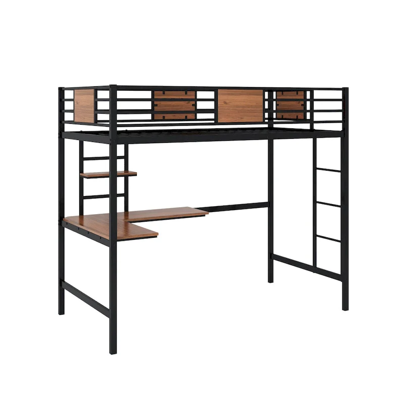 Twin Metal Loft Bed with Desk and Shelve