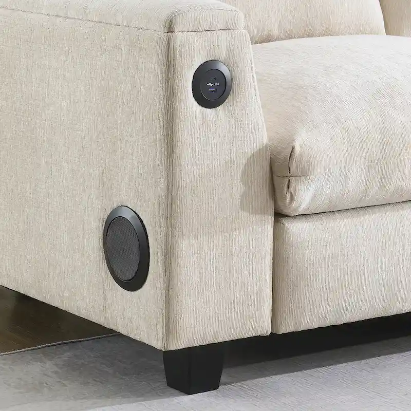 96 Chenille Smart Sectional Sofa with Bluetooth Speaker, Drop-Down Table & USB Charger and 3-Seater Cloud Couch