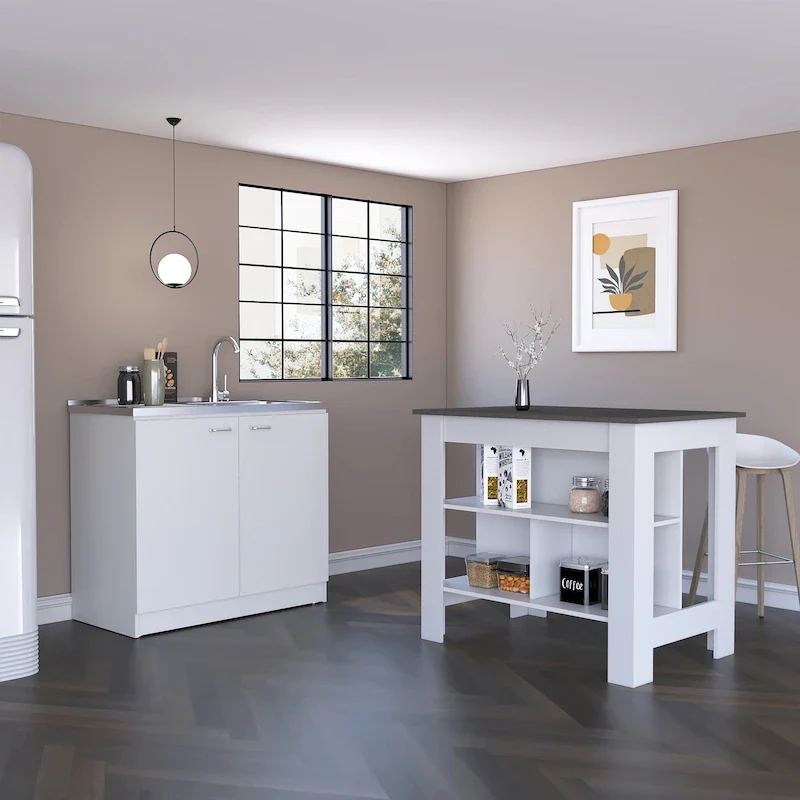 2-Piece Kitchen Set with Kitchen Island and Utility Sink Cabinet