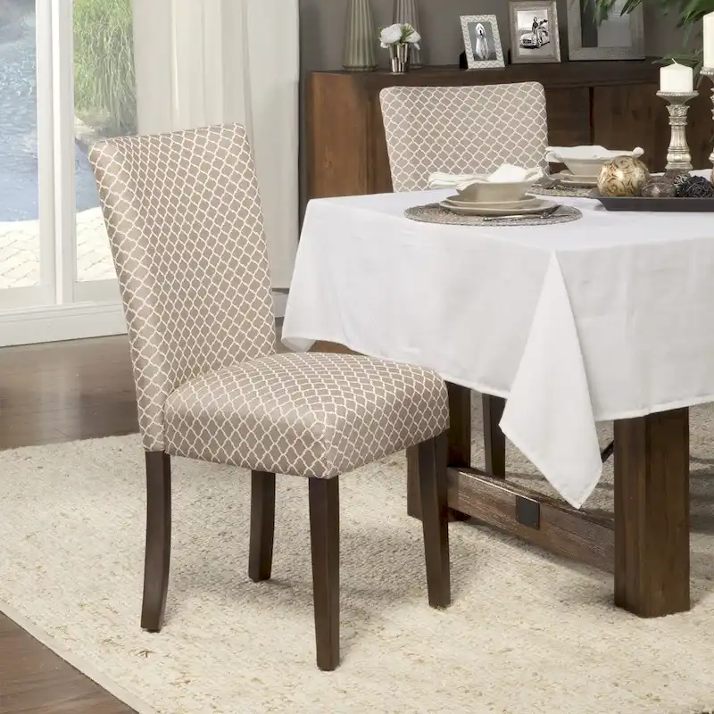 HomePop Mocha Cream Quatrefoil Pattern Parson Chairs (Set of 2)