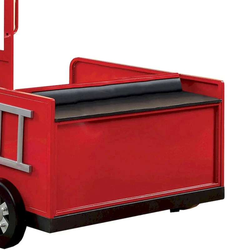Metal Fire Truck Design Twin Bed with Hidden Storage, Red and Black