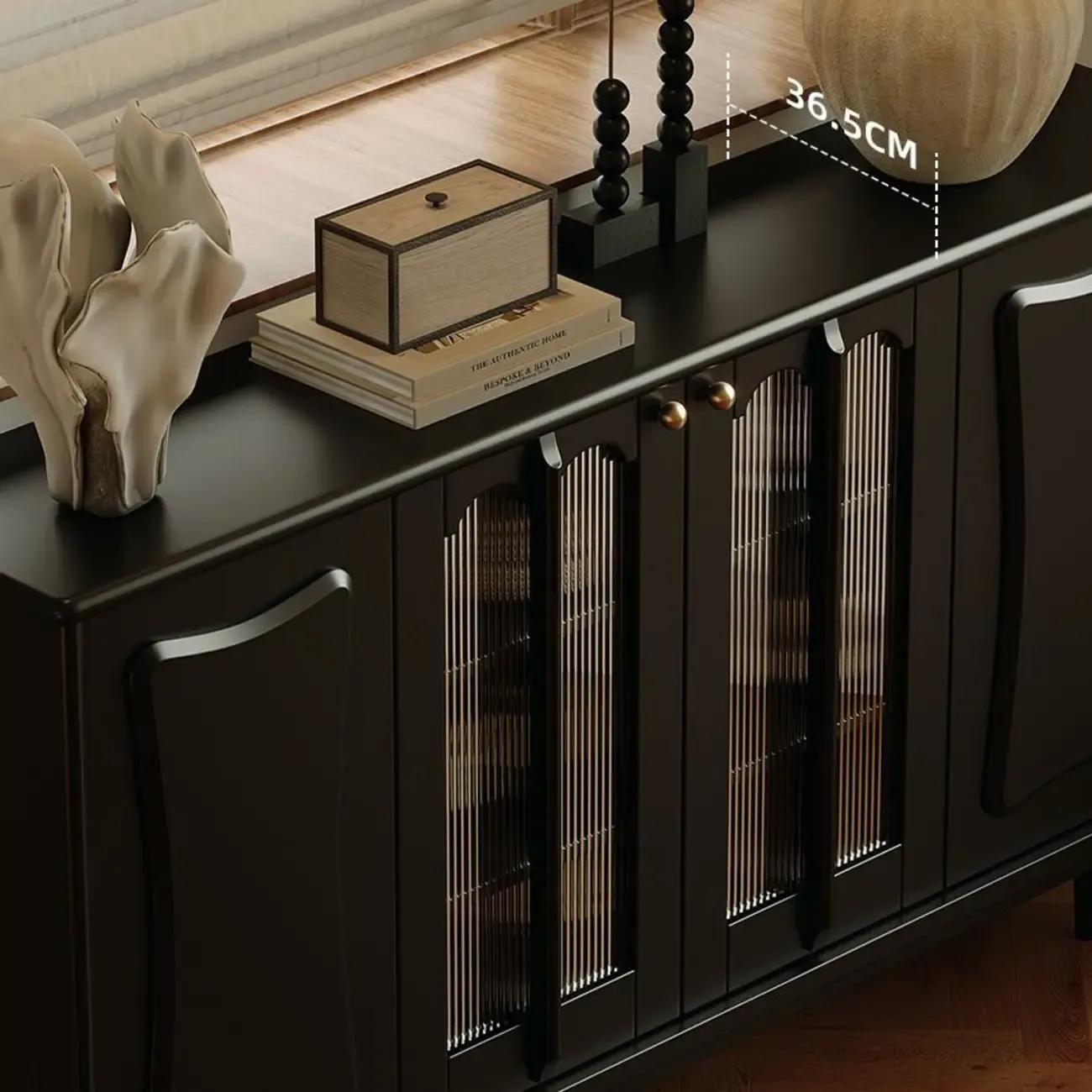 Medieval Style Black Wooden Buffet Table with Shelves