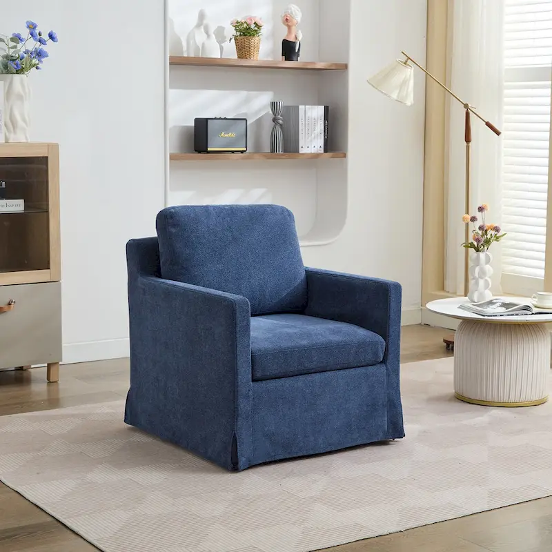 Modern 29.92 Chenille 360 Swivel Accent Chair with Solid Wood Frame and Removable Back Cushion