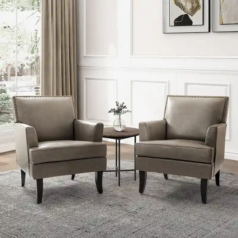 Nileus Modern Classic Polyester Accent Chair with Solid Wooden Legs Set of 2 by HULALA HOME