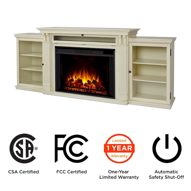 Tracey 84 TV Stand Electric Fireplace in Distressed White by Real Flame